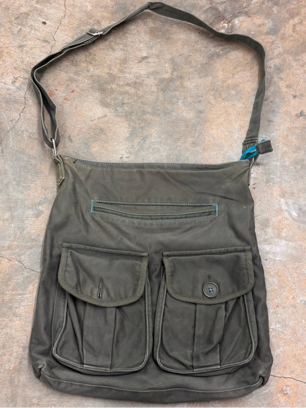 Y2K Old Navy Vintage Cargo Messenger Bag Olive Green Teal Stitch Hobo Gorp Core